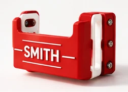Water Bottle Mount in red and white with the name SMITH