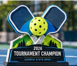 Mountain scene pickleball award reading TOURNAMENT CHAMPION