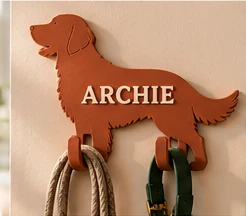 Retriever silhouette hook in terracotta with the name ARCHIE