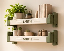 Modular Shelf in sage green and white with the name SMITH