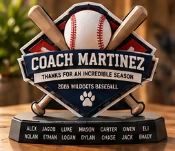 Baseball coach award reading COACH MARTINEZ