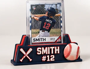 Baseball card display with crossed bats and a baseball